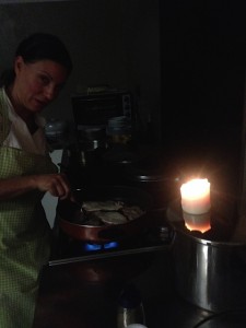 Cooking by candle light at Bellaugello in Umbria